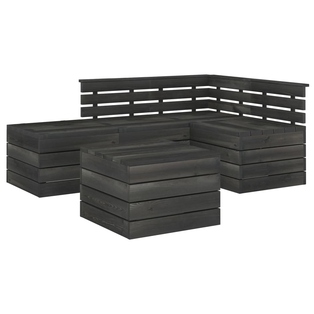 5-delige Loungeset pallet massief grenenhout donkergrijs