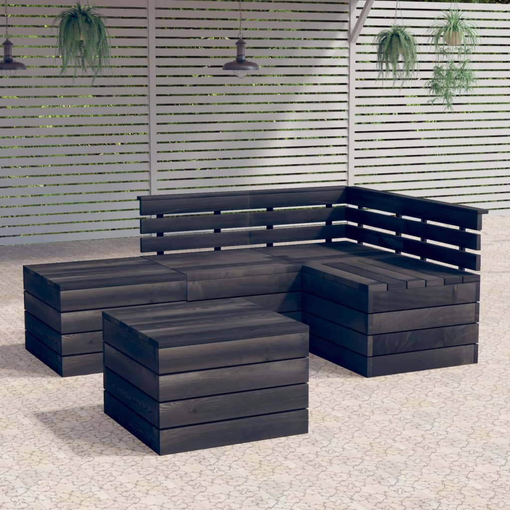 5-delige Loungeset met kussens pallet massief grenenhout