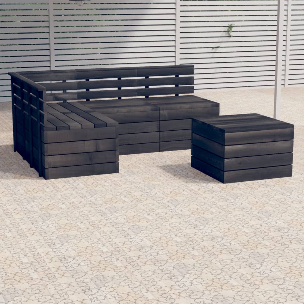 5-delige Loungeset met kussens pallet massief grenenhout