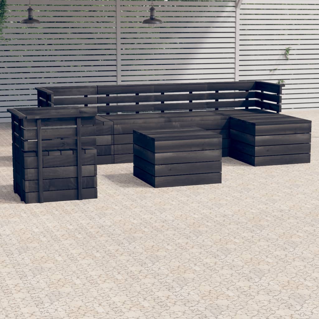 7-delige Loungeset pallet massief grenenhout donkergrijs