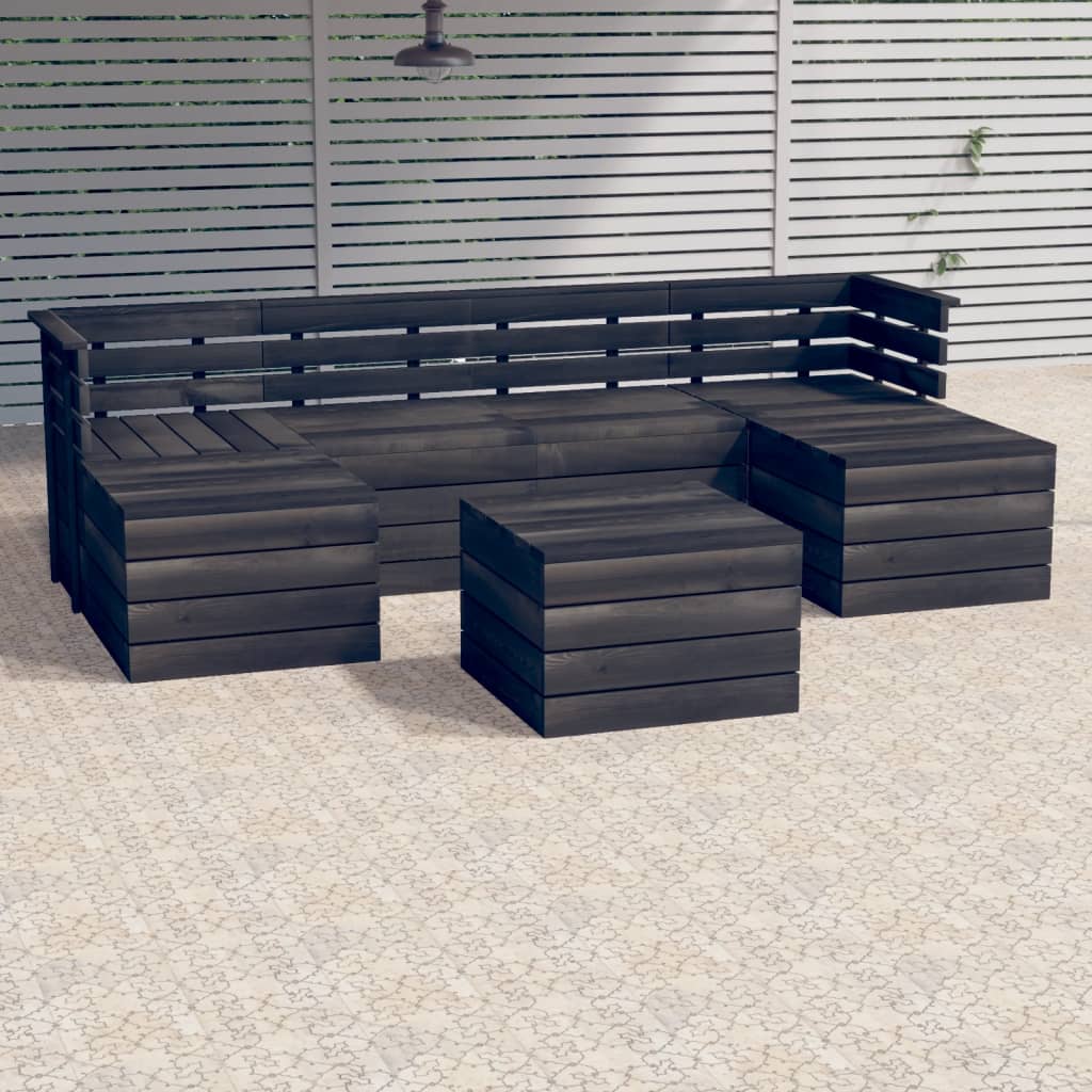 7-delige Loungeset pallet massief grenenhout donkergrijs