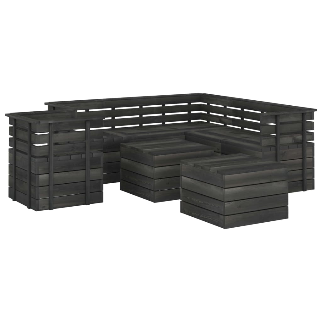 8-delige Loungeset pallet massief grenenhout donkergrijs