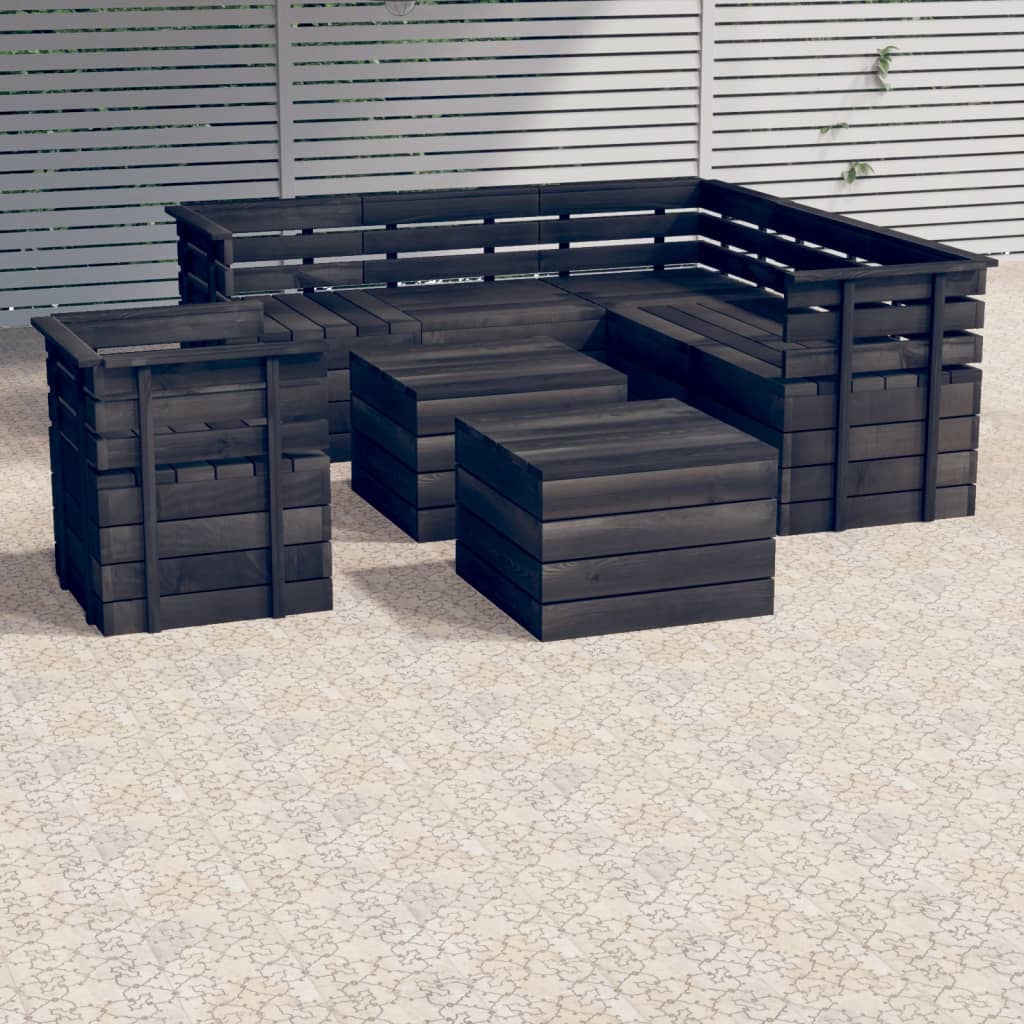 8-delige Loungeset pallet massief grenenhout donkergrijs