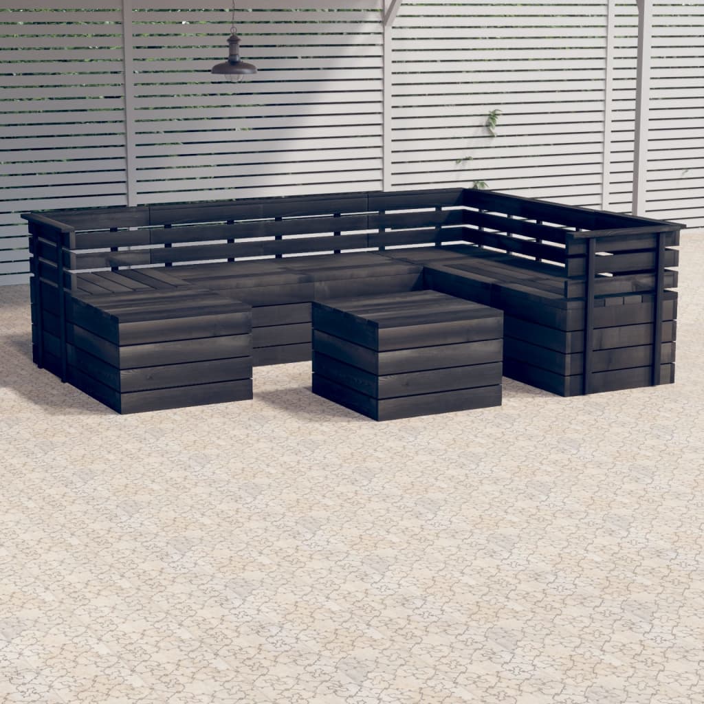 8-delige Loungeset pallet massief grenenhout donkergrijs