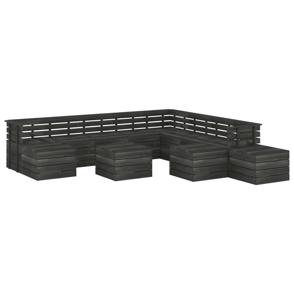 12-delige Loungeset pallet massief grenenhout donkergrijs