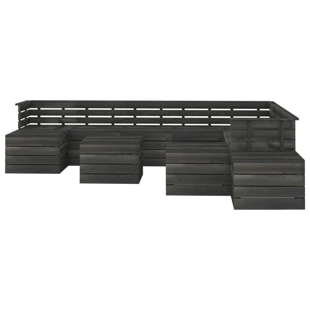 12-delige Loungeset pallet massief grenenhout donkergrijs