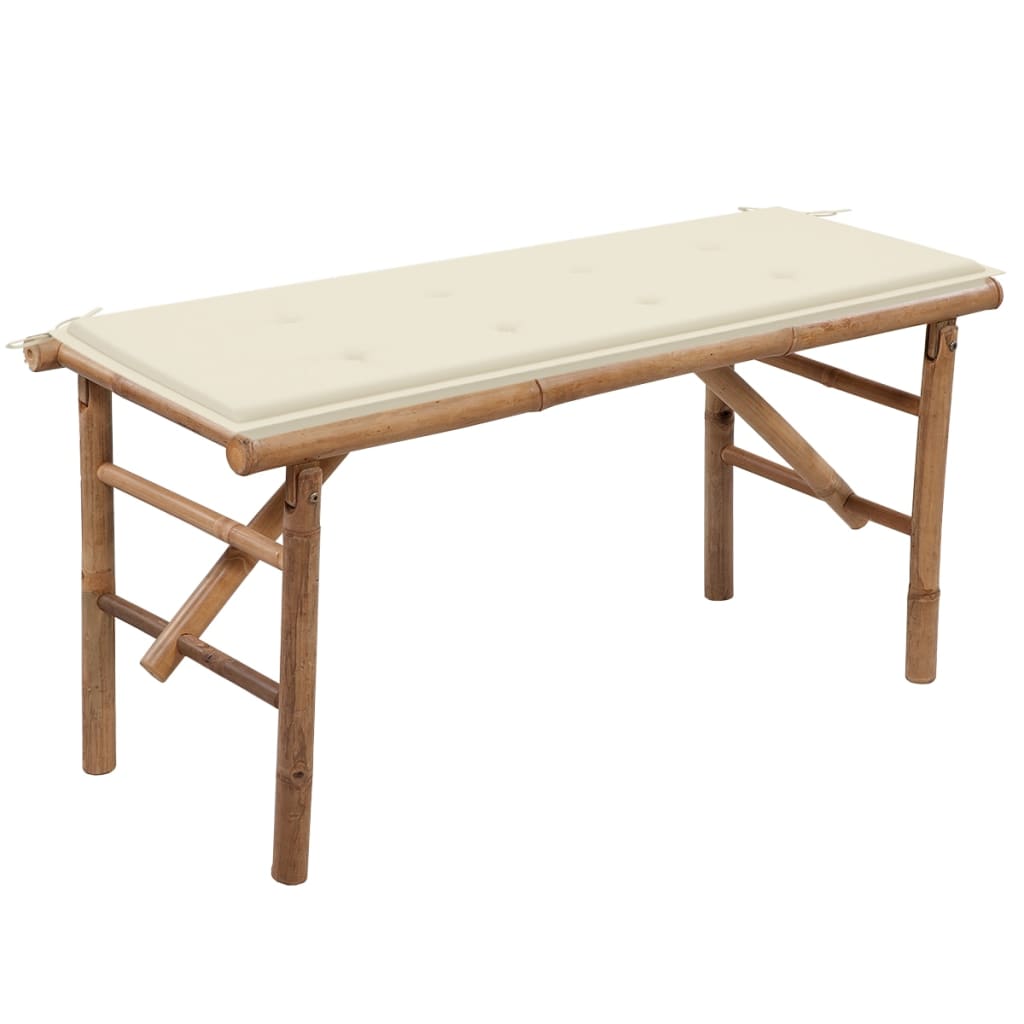 Banc de jardin pliant avec coussin 118 cm bambou