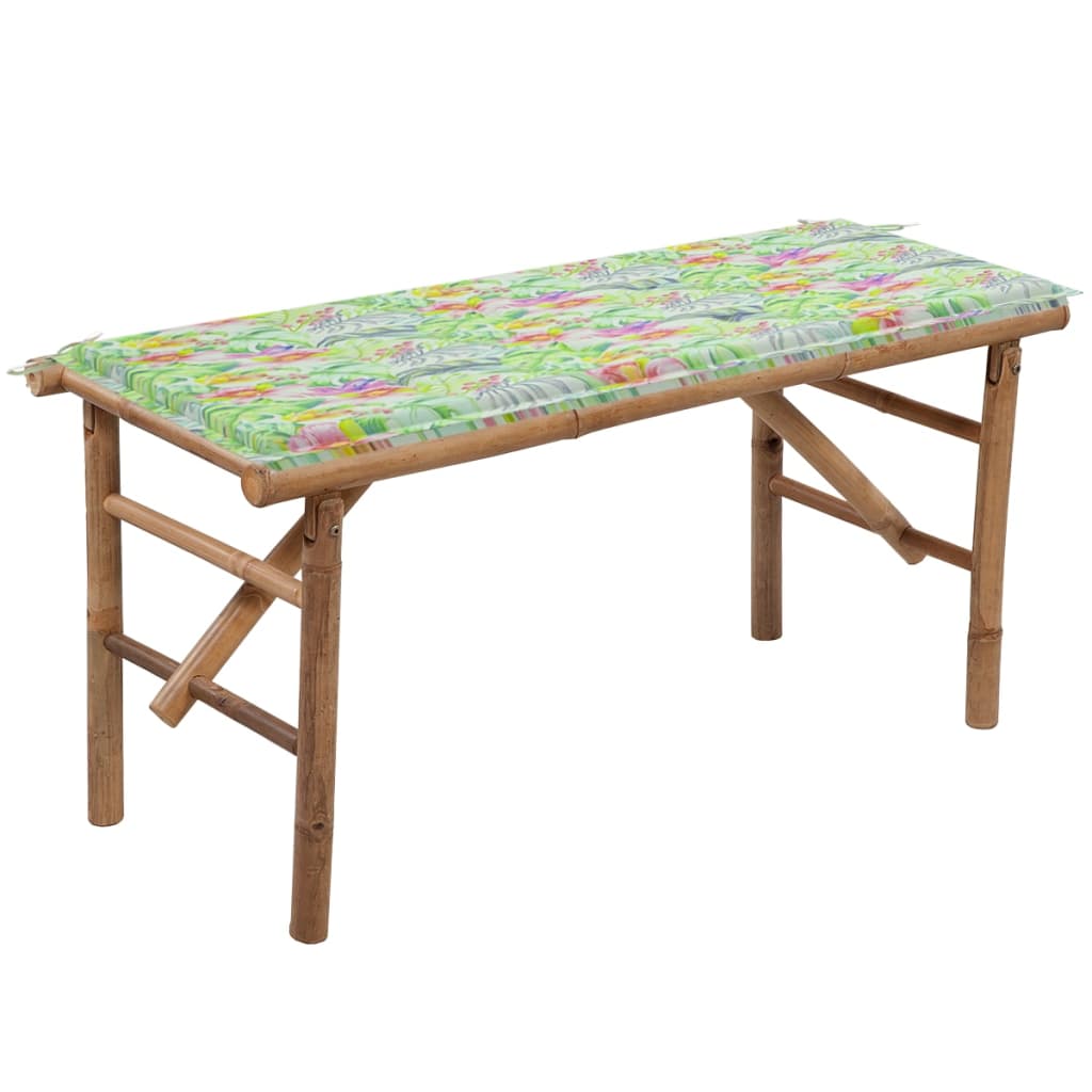 Banc de jardin pliant avec coussin 118 cm bambou