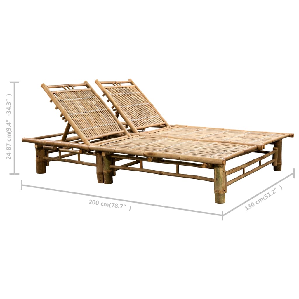 Chaise longue double avec coussins en bambou