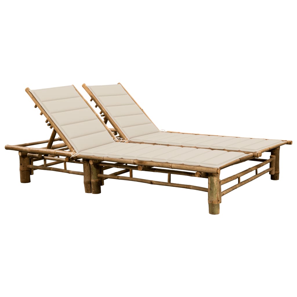 Chaise longue double avec coussins en bambou