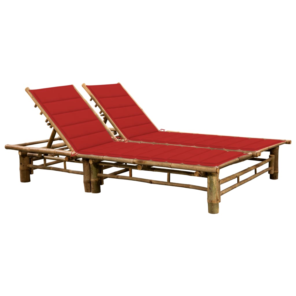 Chaise longue double avec coussins en bambou