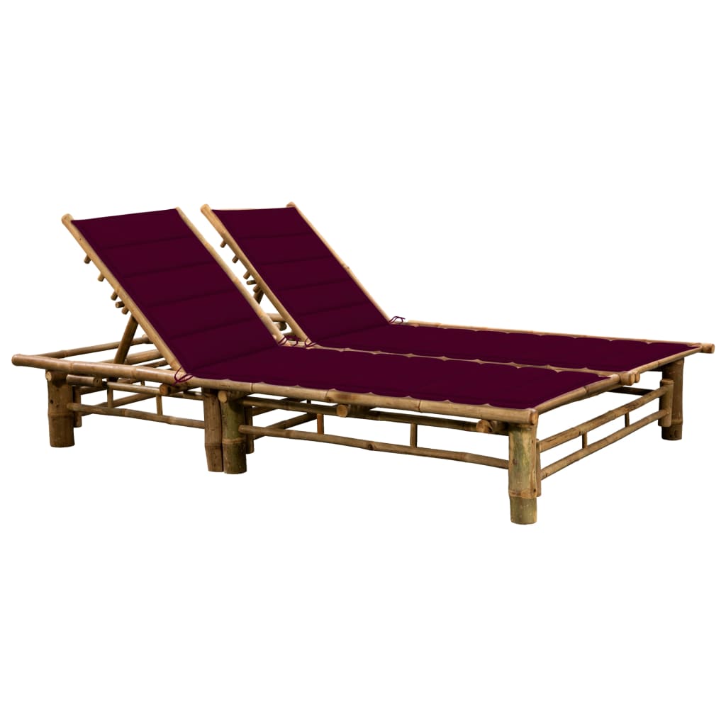 Chaise longue double avec coussins en bambou