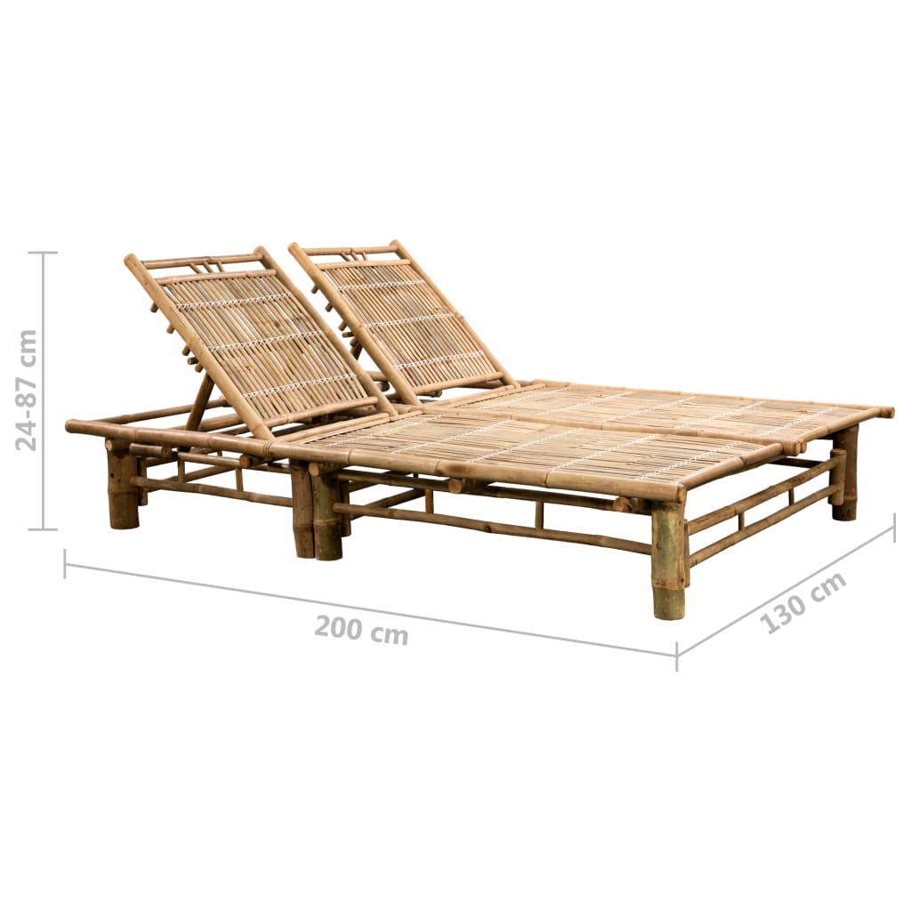 Chaise longue double avec coussins en bambou