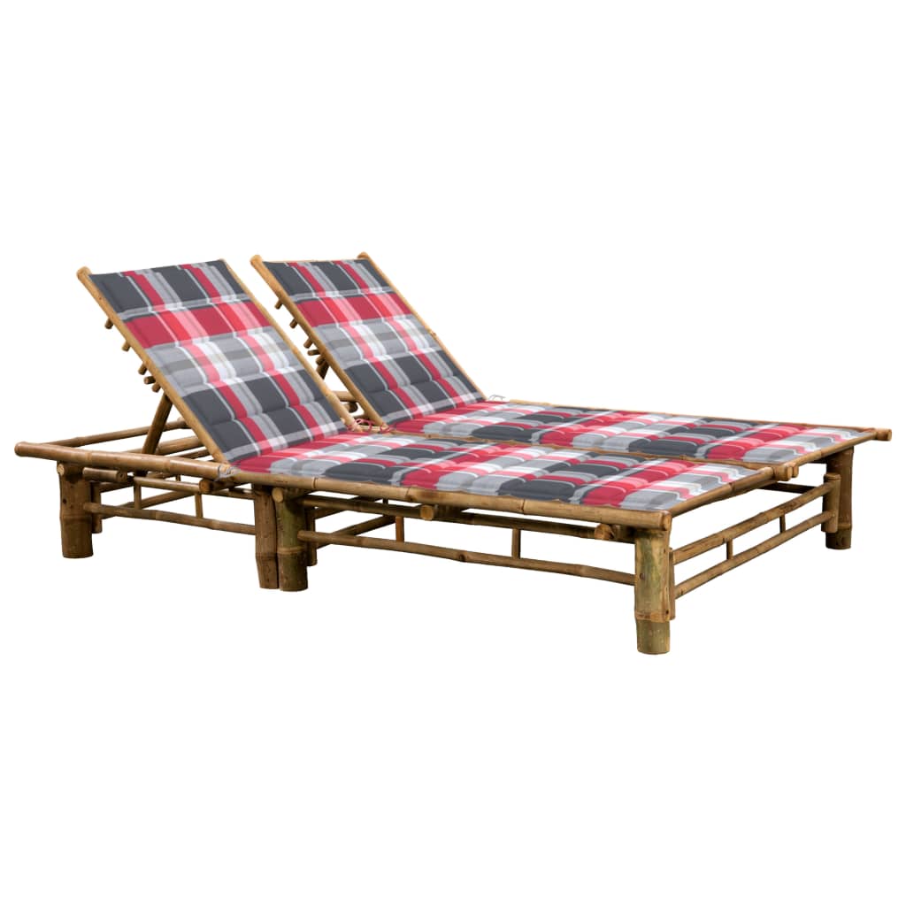 Chaise longue double avec coussins en bambou