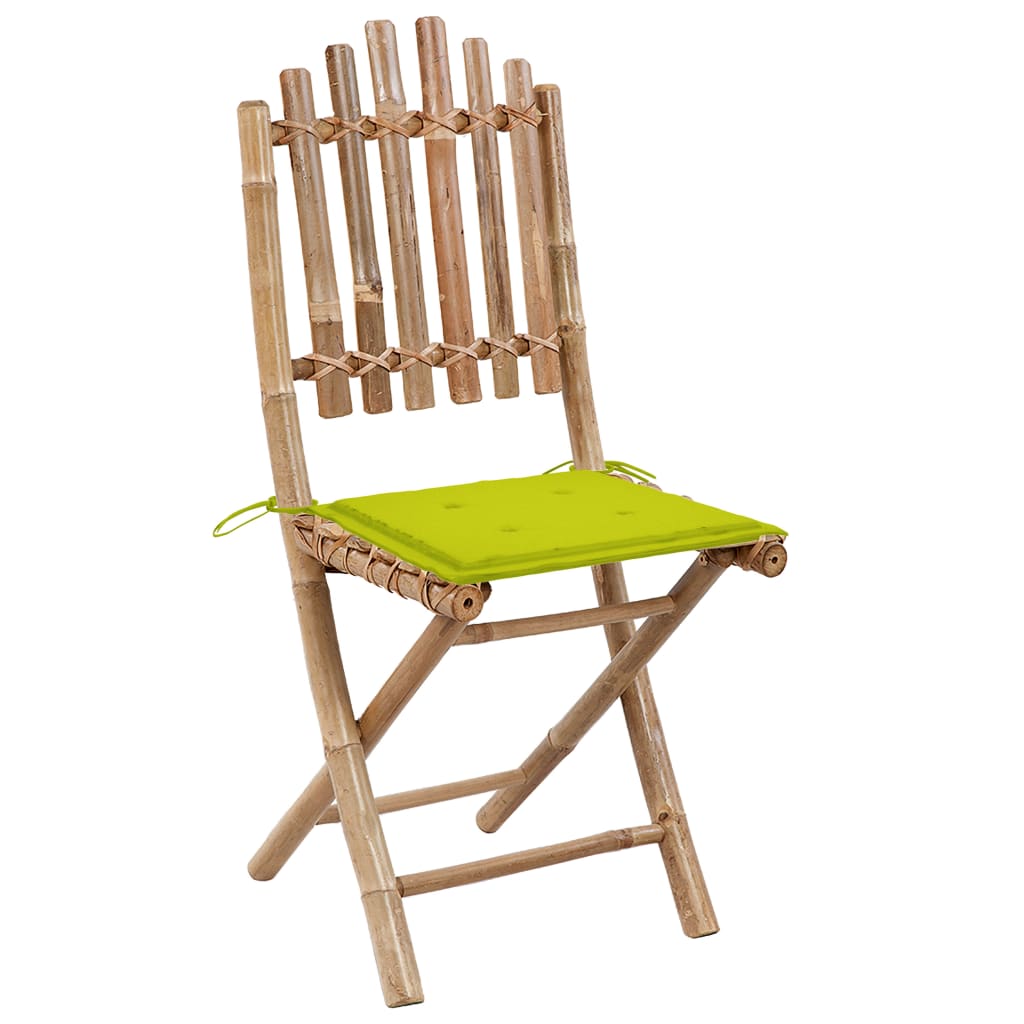 Tuinstoelen 2 st inklapbaar met kussens bamboe