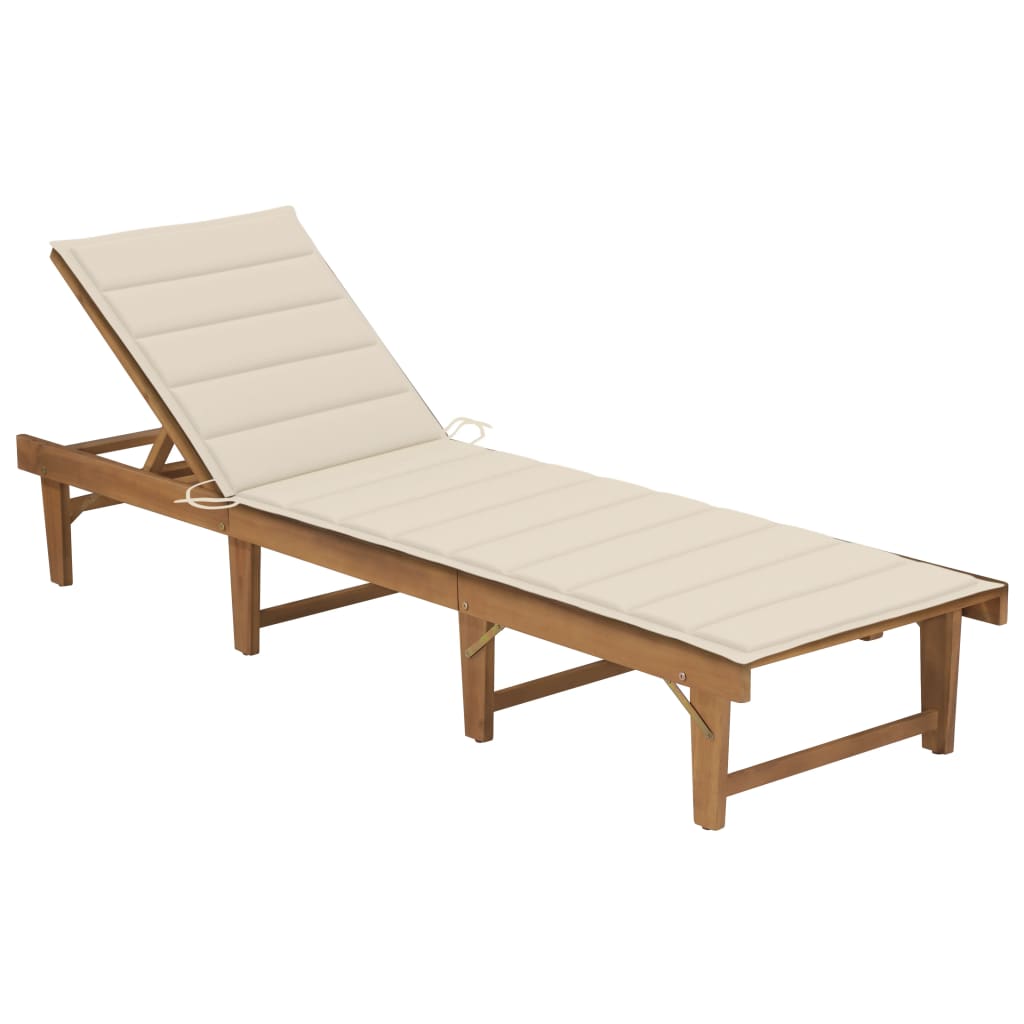 Chaise longue pliable avec coussin en bois d'acacia massif