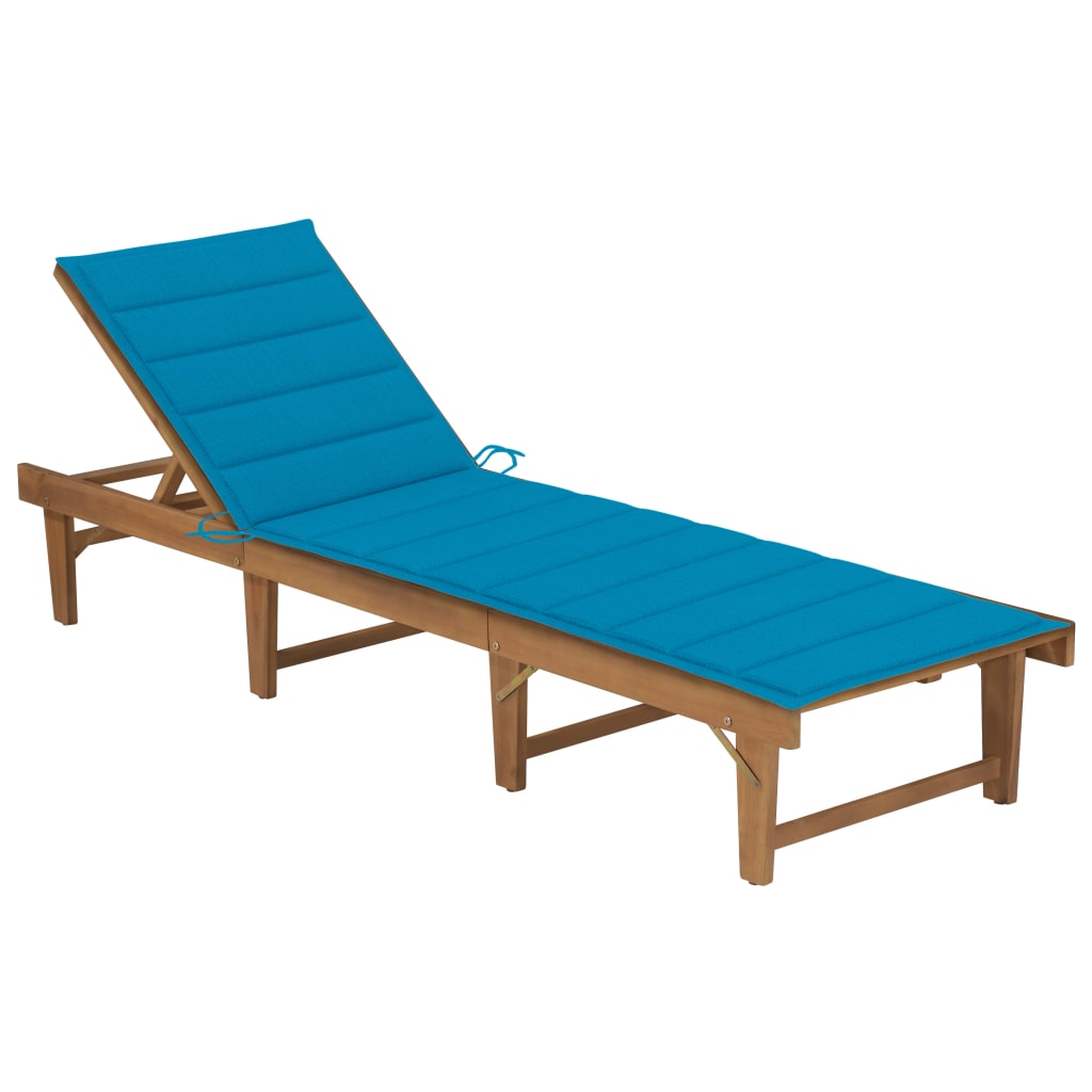 Chaise longue pliable avec coussin en bois d'acacia massif