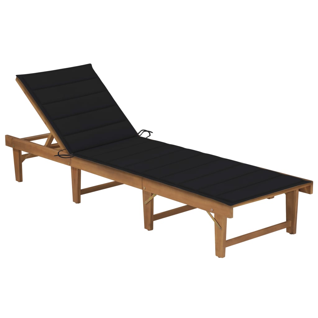 Chaise longue pliable avec coussin en bois d'acacia massif