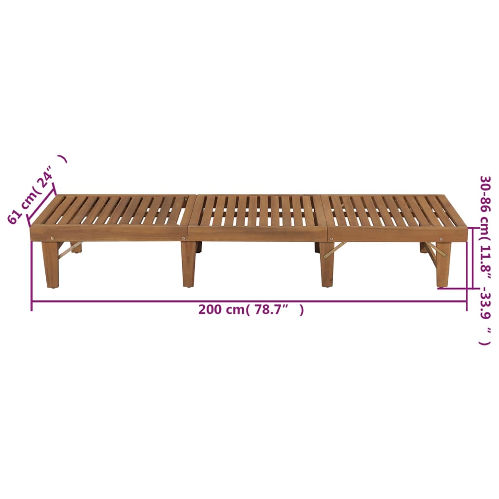 Chaise longue pliable avec coussin en bois d'acacia massif