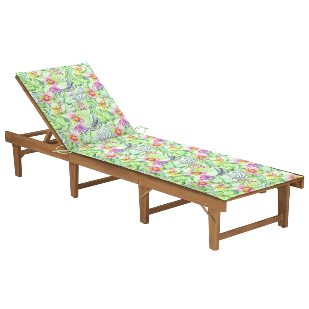 Chaise longue pliable avec coussin en bois d'acacia massif