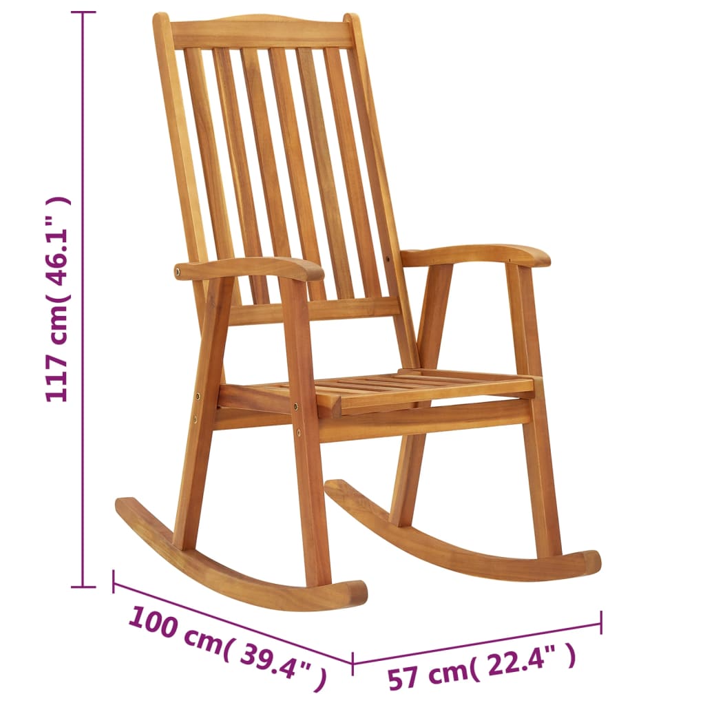 Rocking chair avec coussins en bois d'acacia massif