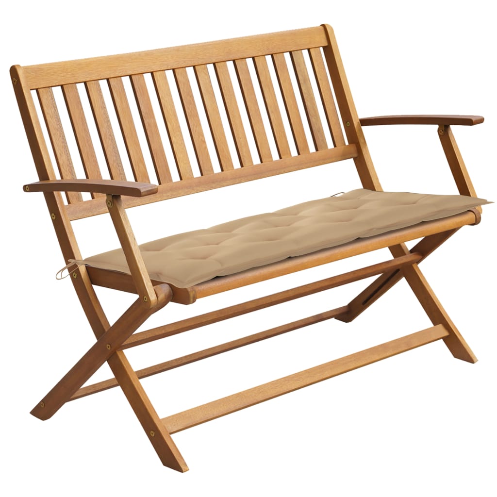 Banc de jardin avec coussin 120 cm en bois d'acacia massif