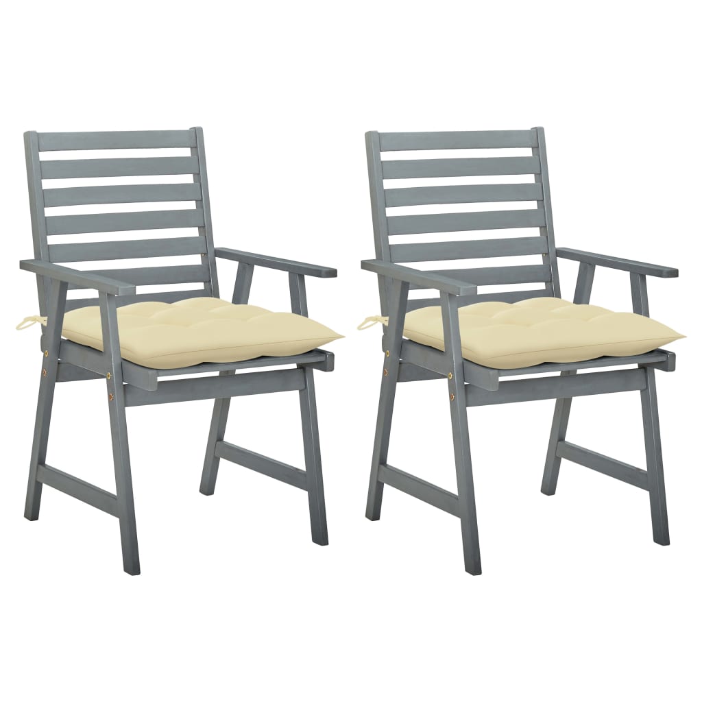 Chaises de jardin 3 pcs avec coussins en bois d'acacia massif