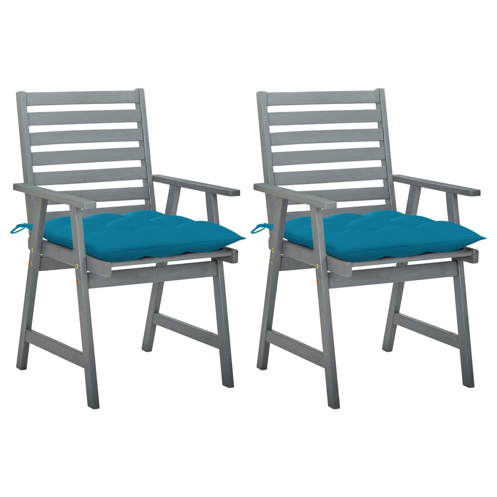 Chaises de jardin 3 pcs avec coussins en bois d'acacia massif