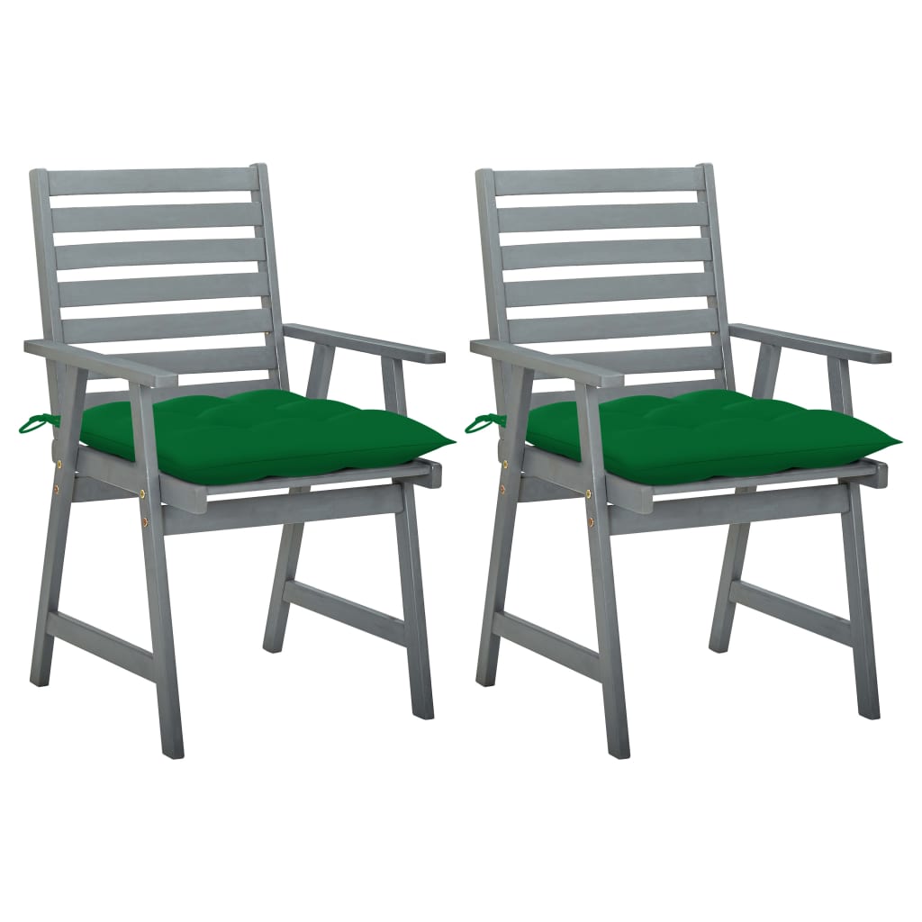 Chaises de jardin 3 pcs avec coussins en bois d'acacia massif