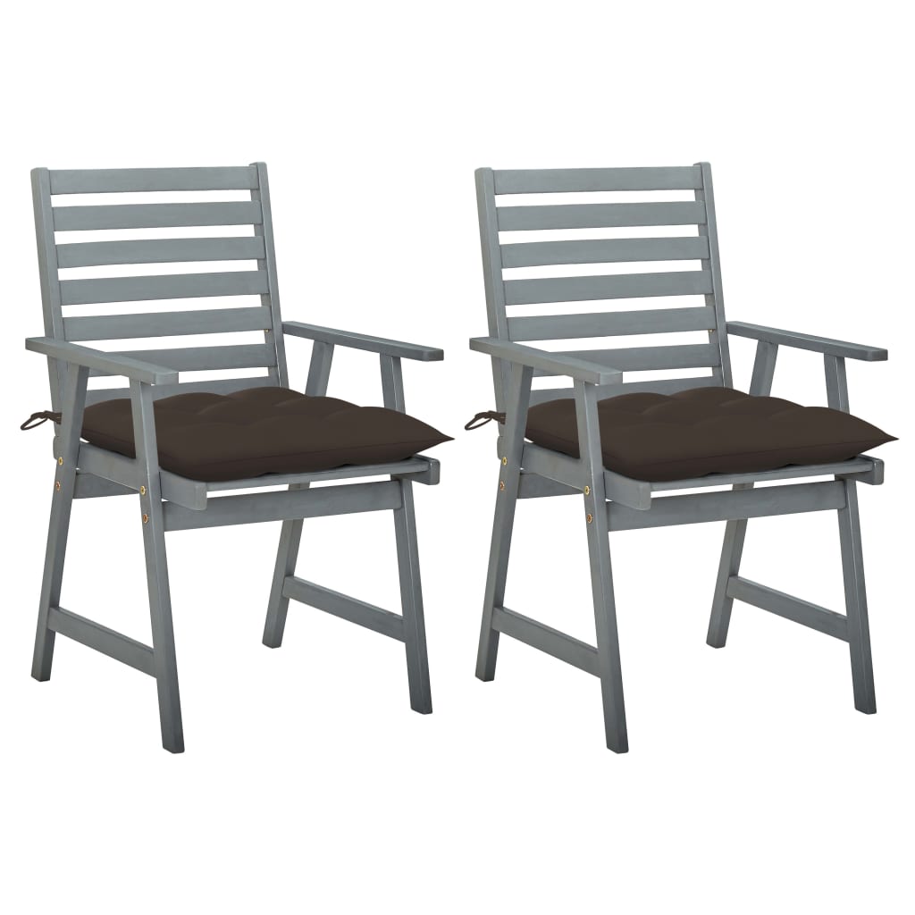 Chaises de jardin 3 pcs avec coussins en bois d'acacia massif