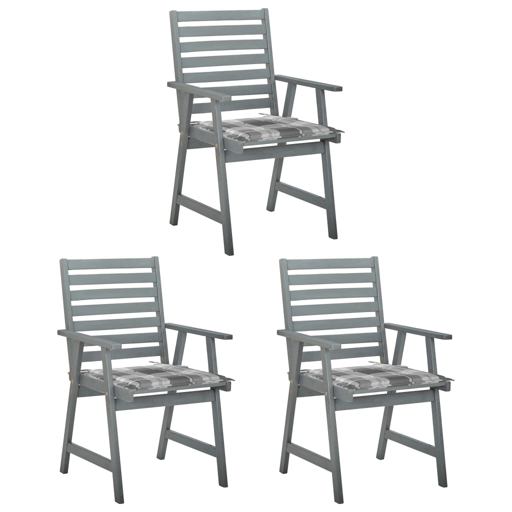 Chaises de jardin 3 pcs avec coussins en bois d'acacia massif