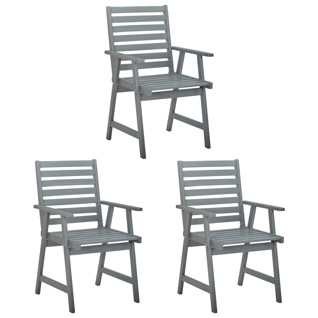 Chaises de jardin 3 pcs avec coussins en bois d'acacia massif