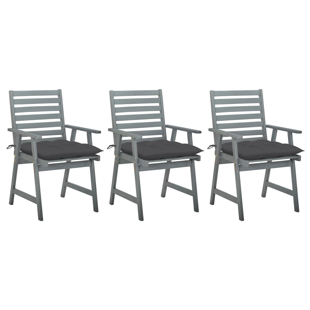 Chaises de jardin 3 pcs avec coussins en bois d'acacia massif