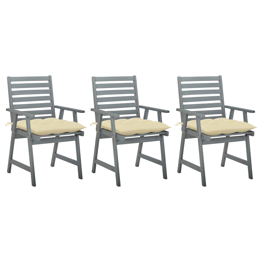 Chaises de jardin 3 pcs avec coussins en bois d'acacia massif