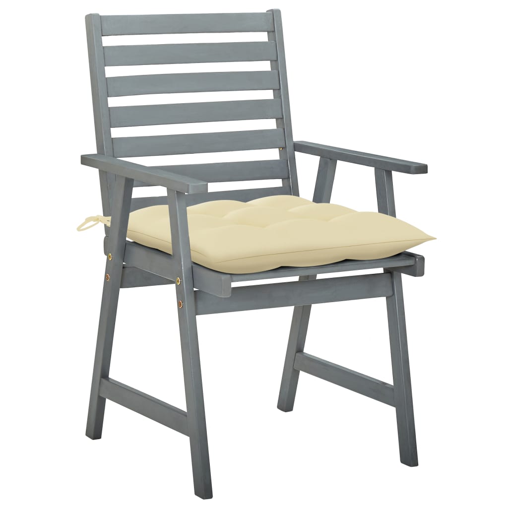 Chaises de jardin 3 pcs avec coussins en bois d'acacia massif