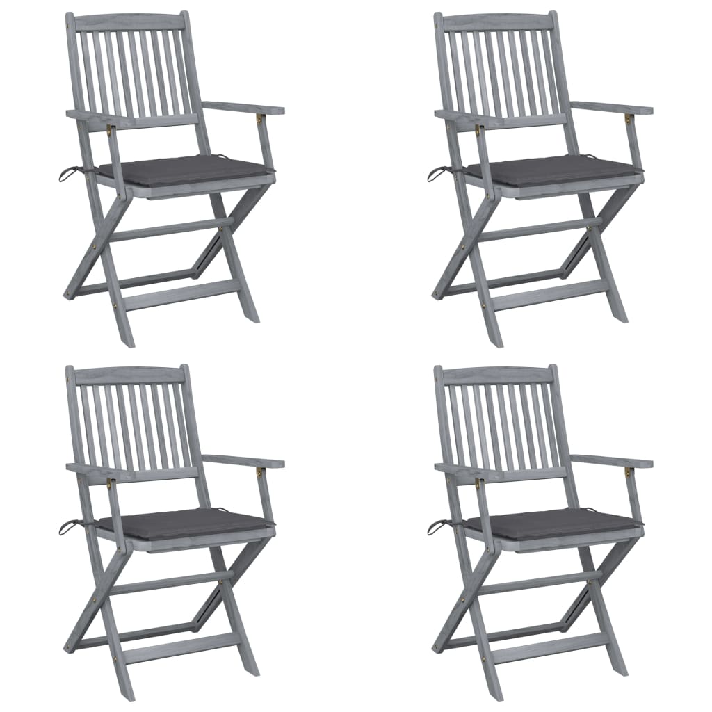 Chaises de jardin 6 pcs pliables avec coussins en bois d'acacia massif