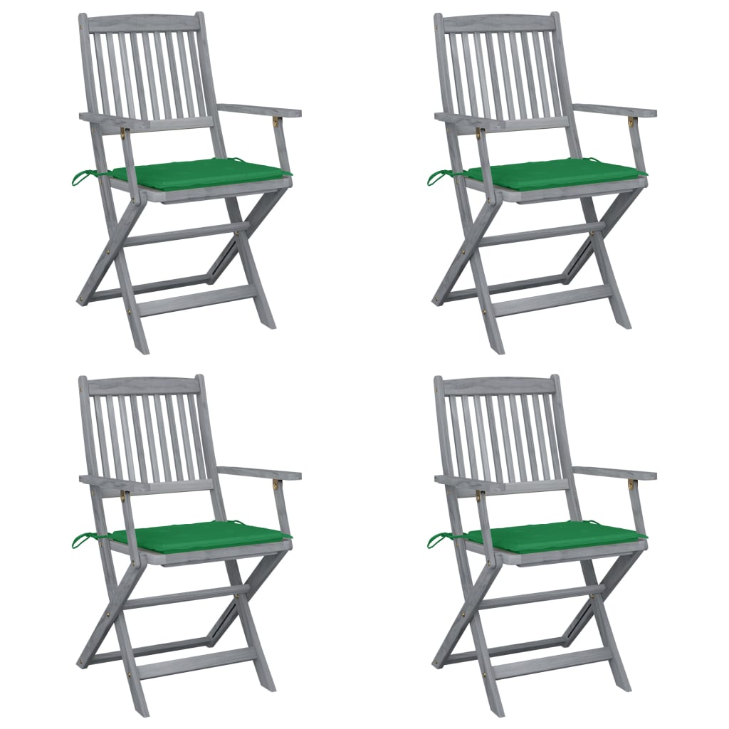 Chaises de jardin 6 pcs pliables avec coussins en bois d'acacia massif