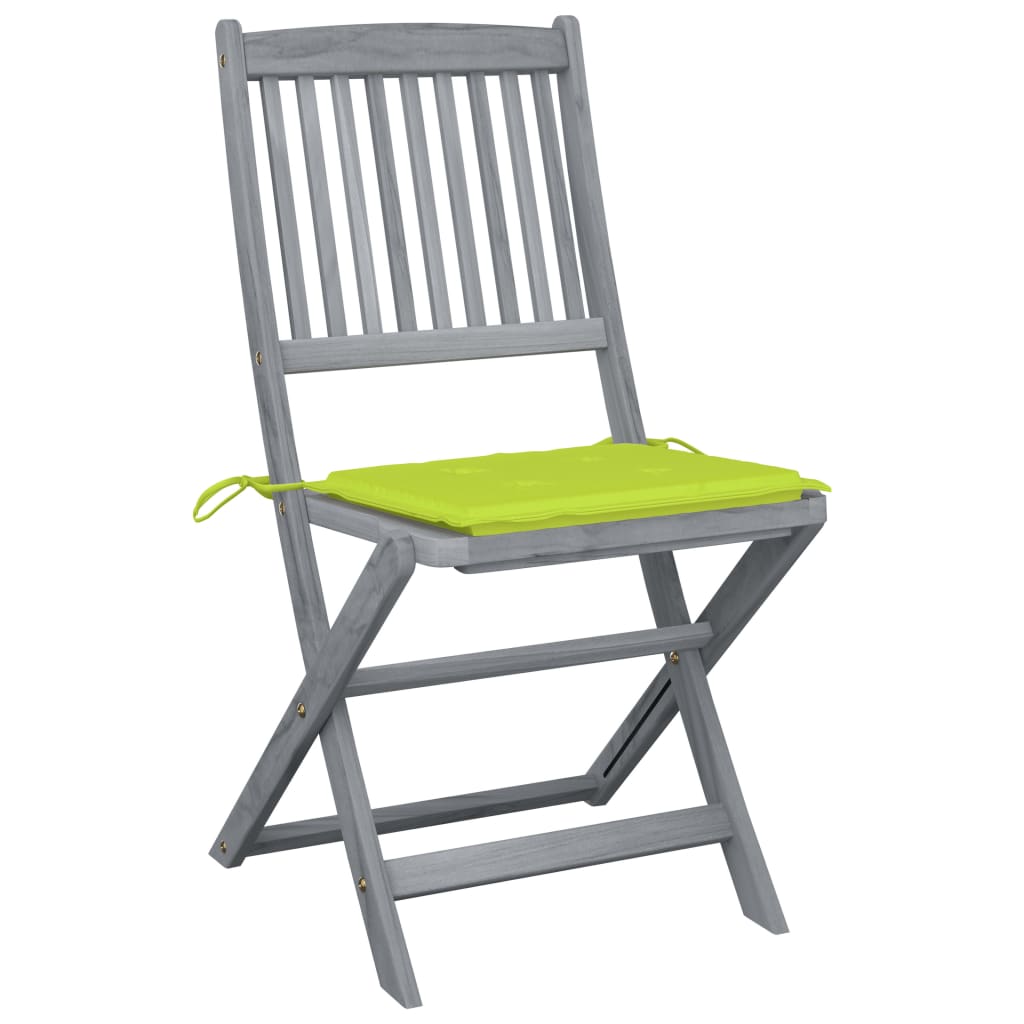 Chaises de jardin 6 pcs pliables avec coussins en bois d'acacia massif