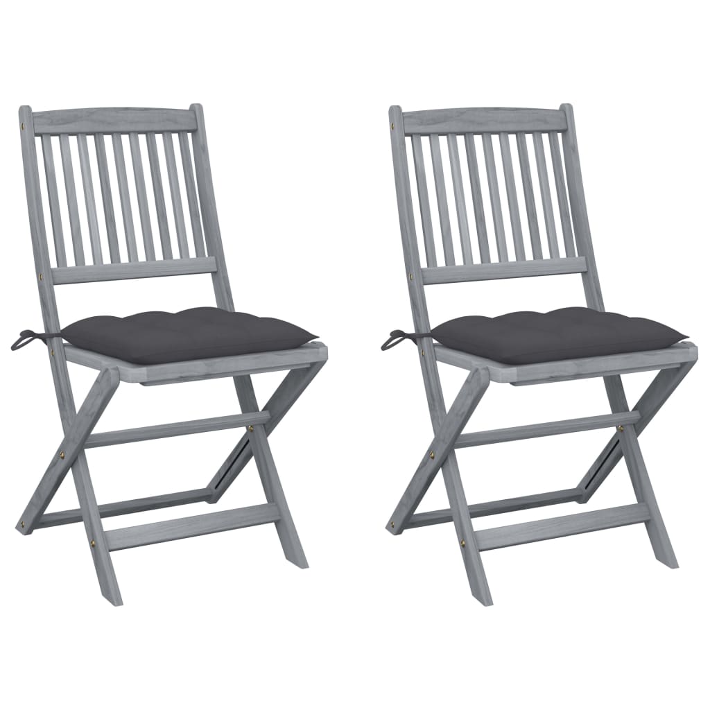 Chaises de jardin 2 pcs pliables avec coussins en bois d'acacia massif