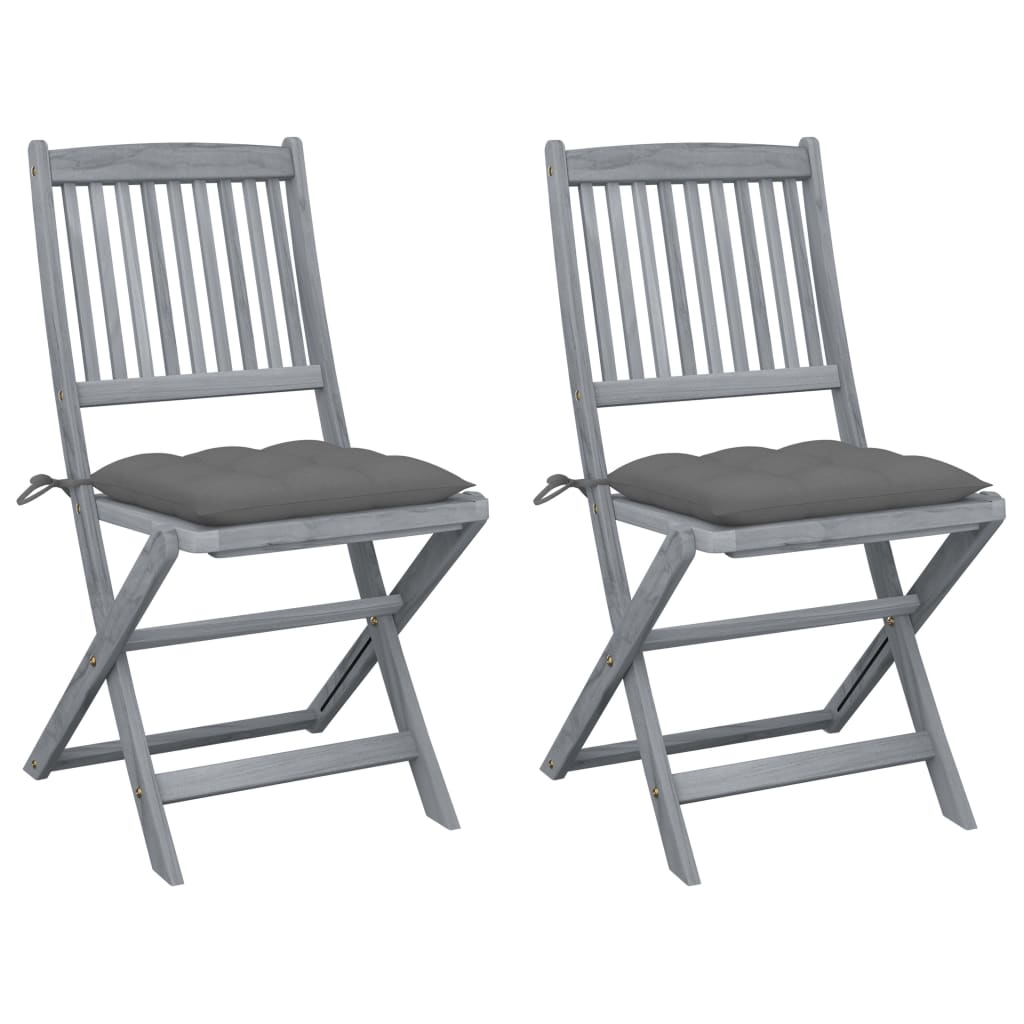 Chaises de jardin 2 pcs pliables avec coussins en bois d'acacia massif