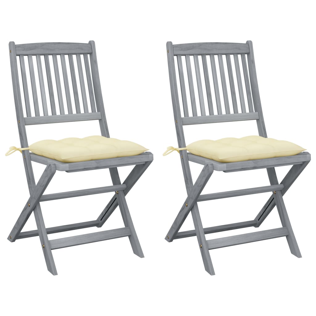 Chaises de jardin 2 pcs pliables avec coussins en bois d'acacia massif