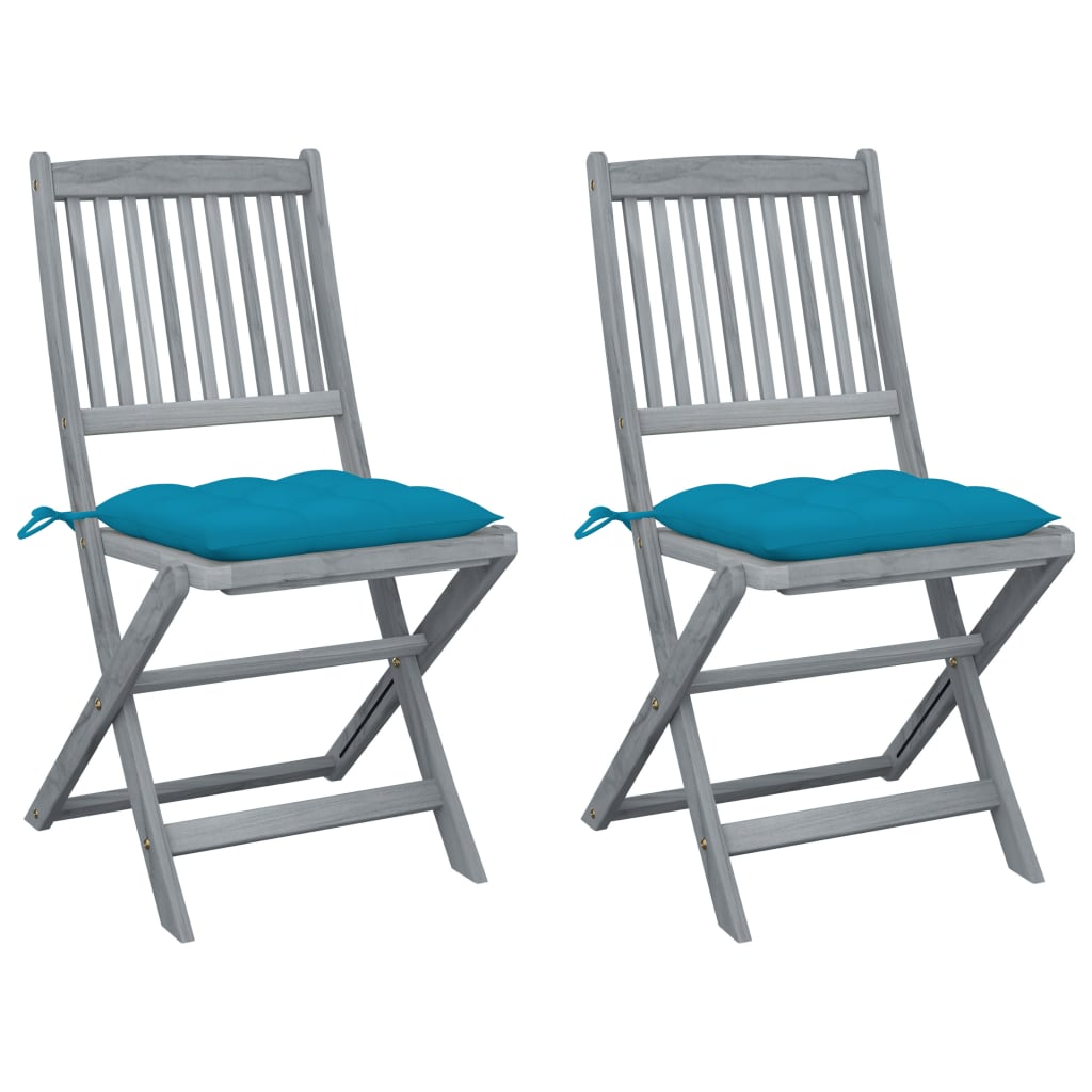 Chaises de jardin 2 pcs pliables avec coussins en bois d'acacia massif