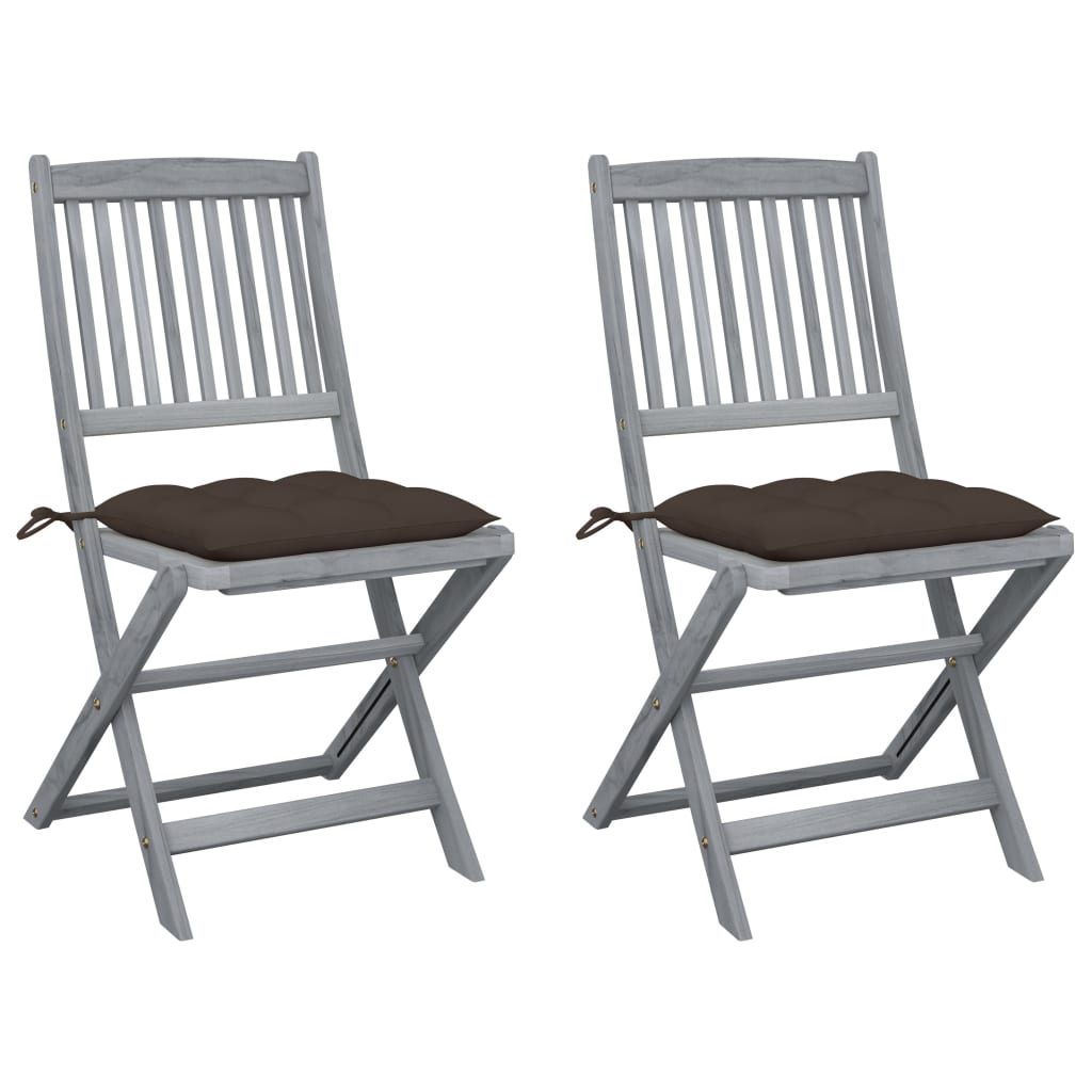 Chaises de jardin 2 pcs pliables avec coussins en bois d'acacia massif