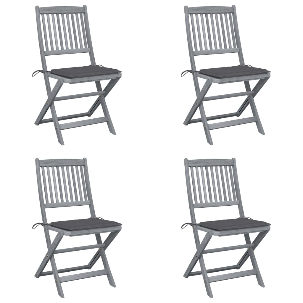 Chaises de jardin 6 pcs pliables avec coussins en bois d'acacia massif