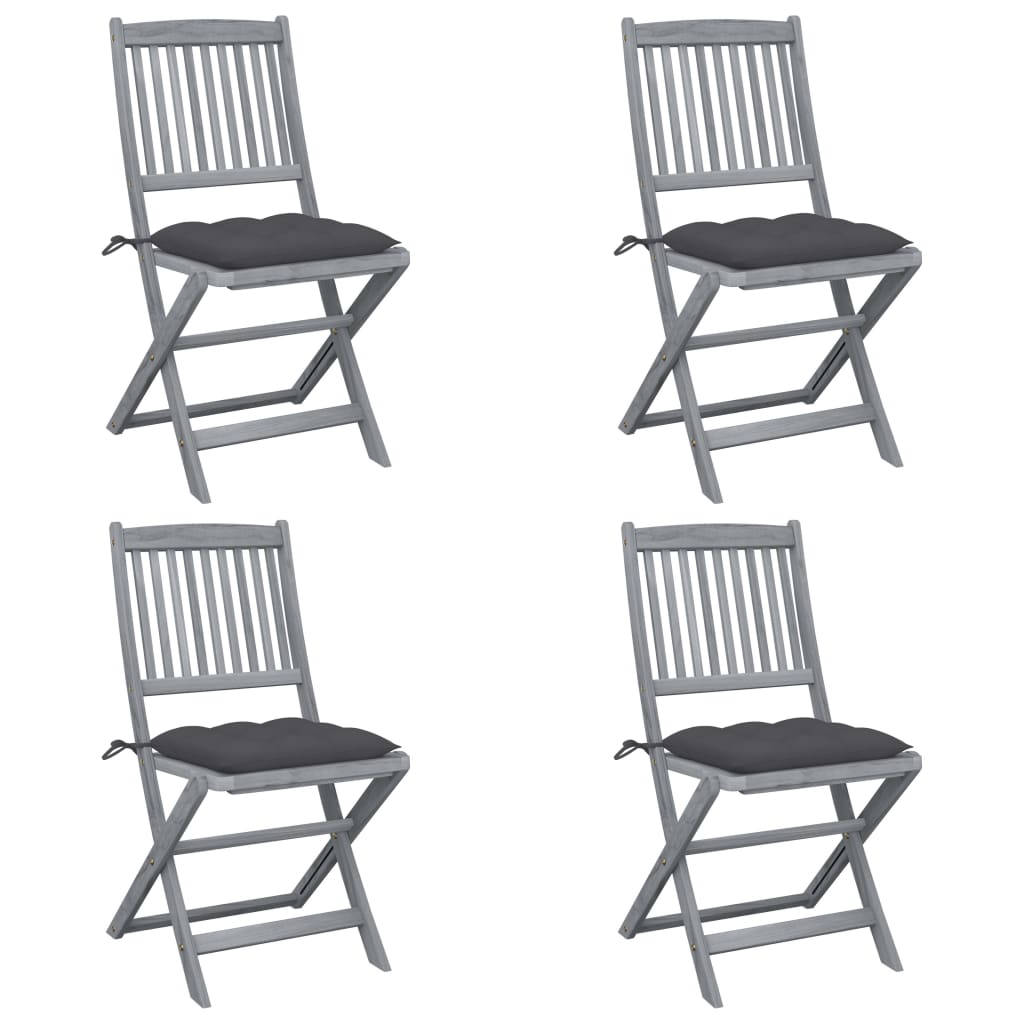 Chaises de jardin 2 pcs pliables avec coussins en bois d'acacia massif