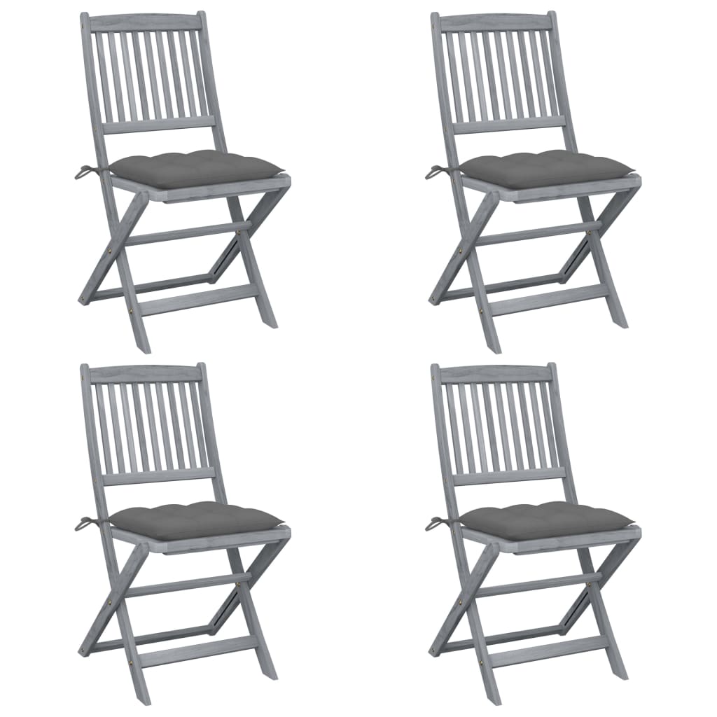 Chaises de jardin 2 pcs pliables avec coussins en bois d'acacia massif