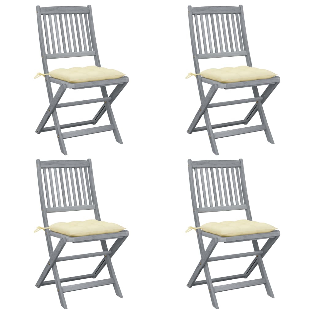 Chaises de jardin 2 pcs pliables avec coussins en bois d'acacia massif