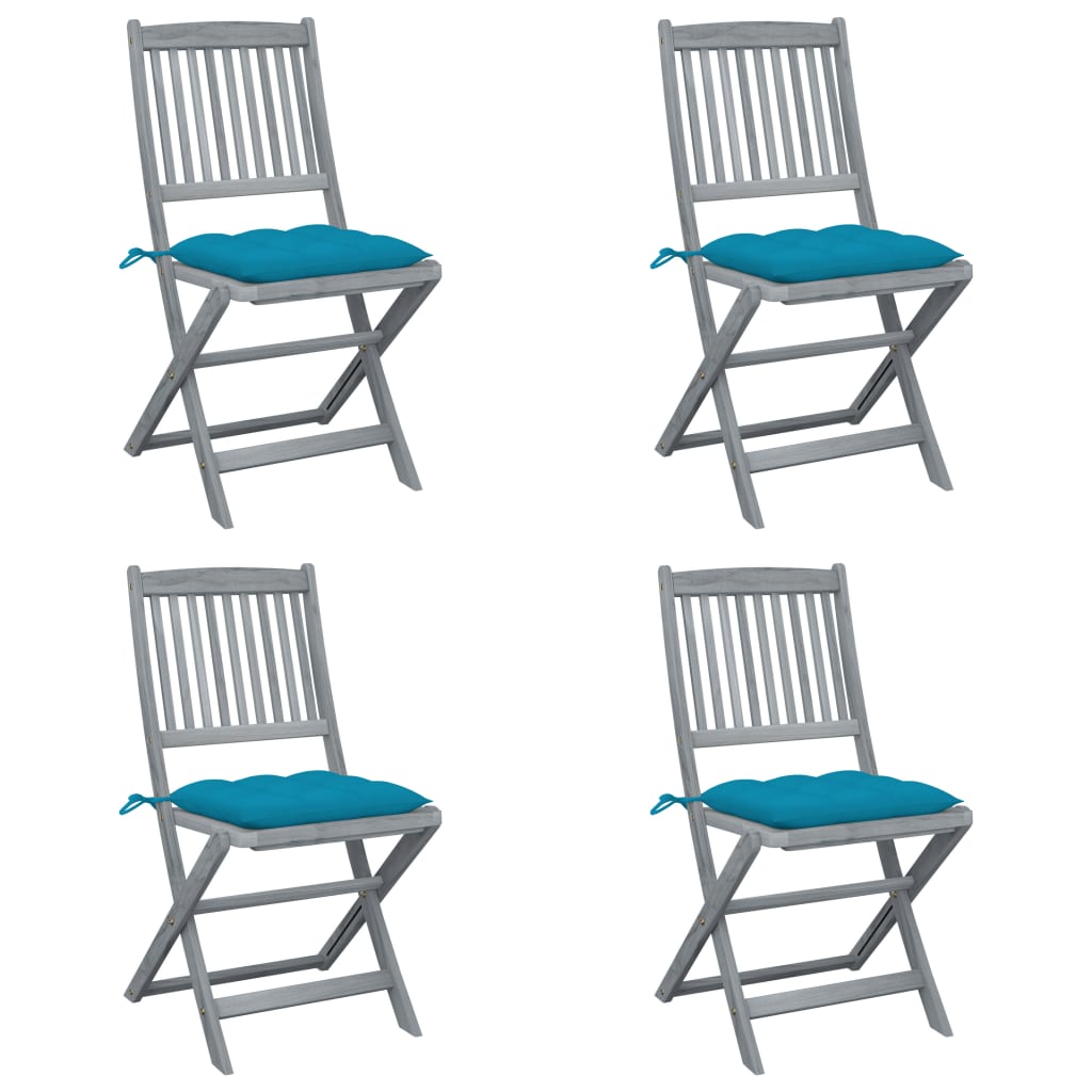 Chaises de jardin 2 pcs pliables avec coussins en bois d'acacia massif