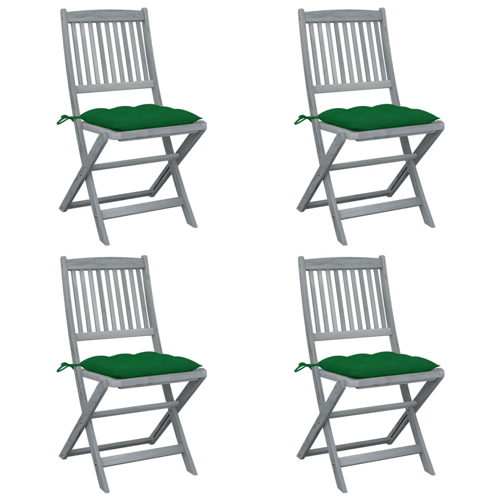 Chaises de jardin 2 pcs pliables avec coussins en bois d'acacia massif