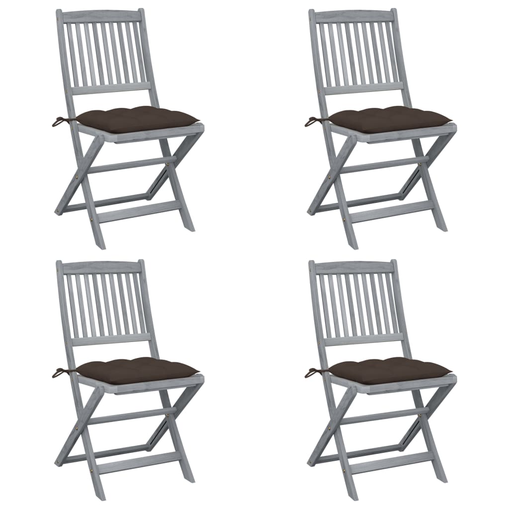 Chaises de jardin 2 pcs pliables avec coussins en bois d'acacia massif